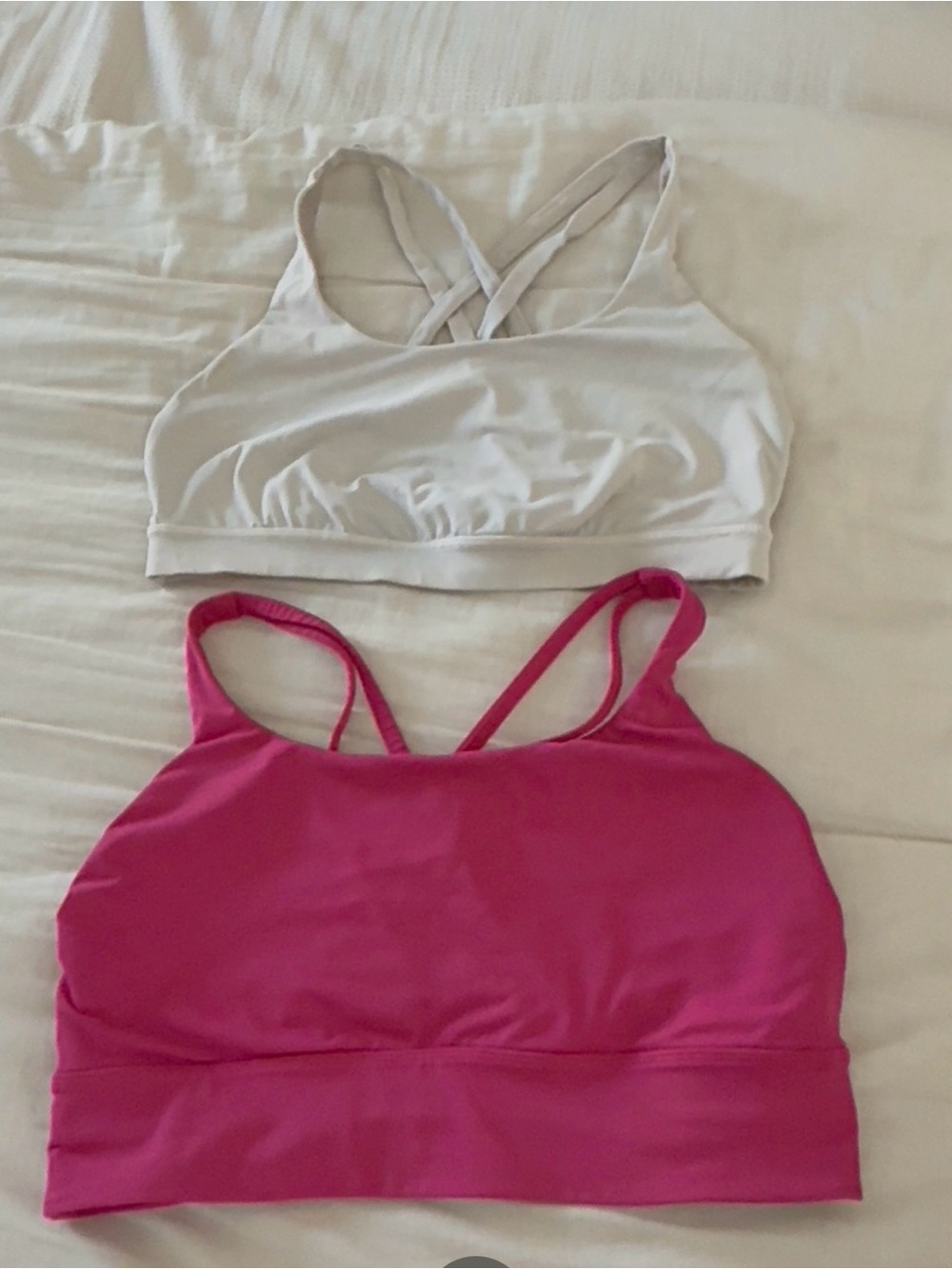 2 Lululemon athletica Crisscross Sports Bras White and Pink set bundle lot sz 12
